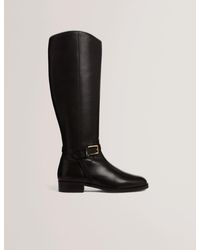 Ted Baker - Clorett Belted Detail Flat Leather Riding Boots - Lyst
