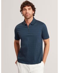 Ted Baker - Victor Textured Grid Zip Neck Cotton Polo - Lyst