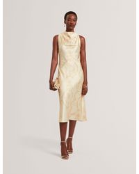 Ted Baker - Meloda Lace Print Cowl Neck Satin Midi Dress - Lyst