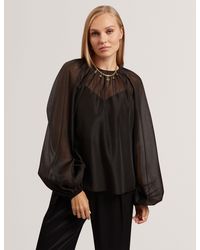 Ted Baker - Eelana Organza Long Balloon Sleeve Blouse - Lyst