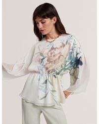 Ted Baker - Ahlanza Soft Blooms Wide Sleeve Peplum Top - Lyst