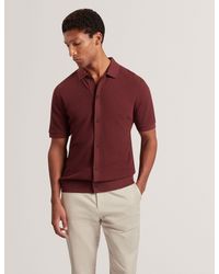 Ted Baker - Connyr Textured Knit Button-Through Polo Shirt - Lyst