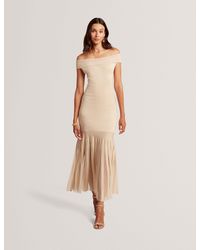 Ted Baker - Rylla Metallic Bardot Maxi Dress With Sheer Hem - Lyst