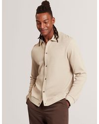 Ted Baker - Wilkes Long Sleeve Textured Button-Through Polo - Lyst