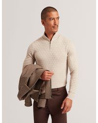 Ted Baker - Jeremee Branded Texture Zip Neck Jumper - Lyst
