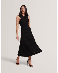 Ted Baker - Soleane Scallop Detail Halterneck Knit Midi Dress - Lyst