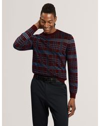 Ted Baker - Eatton Check Stitch Crewneck Wool Blend Jumper - Lyst