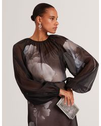 Ted Baker - Floral Graphic Long Sleeve Organza Blouse - Lyst