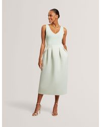 Ted Baker - Verlene Sleeveless Knit & Satin Tulip Midi Dress - Lyst