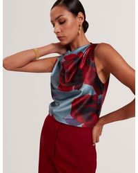 Ted Baker - Harplyn Rose Print Drape Satin Sleeveless Top - Lyst