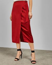 Ted Baker Split Hem Midi Wrap Skirt - Red