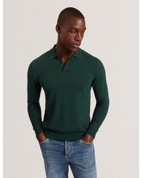 Ted Baker - Gaten Branded Texture Knit Long Sleeve Polo - Lyst
