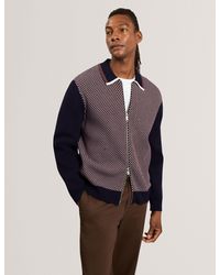 Ted Baker - Mescal Wool Blend Waffle Stitch Zip Jacket - Lyst