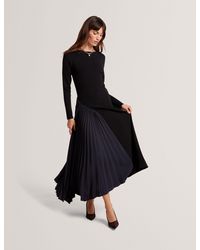 Ted Baker - Belviee Pleated Panel Long Sleeve Knit Midi Dress - Lyst