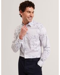 Ted Baker - Cipher Floral Stripe Cotton Long Sleeve Shirt - Lyst