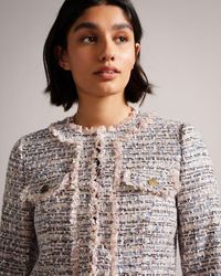 Ted Baker Cropped Boucle Jacket With Fray Detail - Multicolor