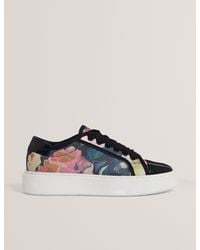 Ted Baker - Zaiira Floral Print Satin Platform Trainers - Lyst