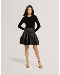 Ted Baker - Elenyah Knitted Mini Dress With Faux Leather Skirt - Lyst