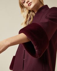 Ted Baker Faux Fur Cuff Wool Coat - Purple