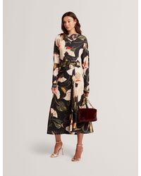 Ted Baker - Lawria Floral Print Wrap Front Midi Dress - Lyst