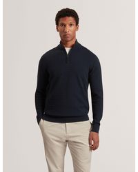 Ted Baker - Jeremee Branded Texture Zip Neck Jumper - Lyst