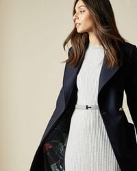 Ted Baker Long Collared Wool Coat - Blue