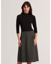 Ted Baker - Ekaad Boucle Midi Illusion Dress With Knit Top - Lyst