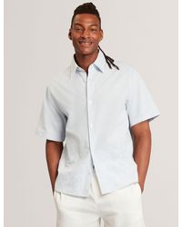 Ted Baker - Josefh Embroidered Hem Pinstripe Short Sleeve Shirt - Lyst