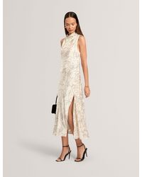 Ted Baker - Zemera Floral Satin Cowl Neck Midi Dress - Lyst