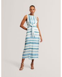 Ted Baker - Kahya Stripe Tie Front Sleeveless Midi Dress - Lyst