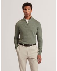 Ted Baker - Jeremee Branded Texture Zip Neck Jumper - Lyst