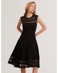 Ted Baker - Suusaan Sheer Panel Ribbed Knit Skater Dress - Lyst