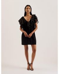 Ted Baker - Mini Dress With Ruffle Trim V-Neck Short Party Cocktail Dresses For - Lyst