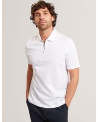 Ted Baker - Victor Textured Grid Zip Neck Cotton Polo - Lyst