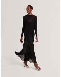 Ted Baker - Occasa Sheer Detail Knit Long Sleeve Maxi Dress - Lyst