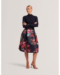 Ted Baker - Cesie Petal Print Knit And Satin Tulip Midi Dress - Lyst