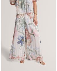 Ted Baker - Hurta Floral Pleated Chiffon Wide Leg Trousers - Lyst
