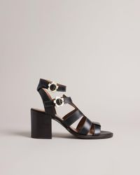 Ted Baker Strappy Block Heeled Leather Sandals - Black