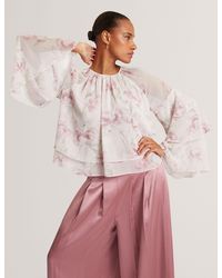Ted Baker - Rizaa Rose Print Frilled Long Sleeve Top - Lyst