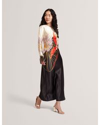 Ted Baker - Ziara Floral Graphic Long Sleeve Satin Midi Dress - Lyst