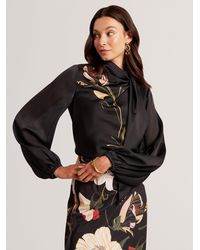 Ted Baker - Ortuga Nouveau Swirl Tie Neck Long Sleeve Blouse - Lyst