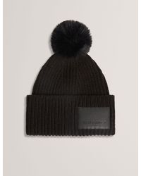 Ted Baker - Sershii Rib Knit Branded Bobble Hat - Lyst