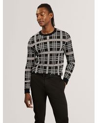 Ted Baker - Eatton Check Stitch Crewneck Wool Blend Jumper - Lyst