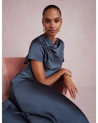 Ted Baker - Dascha Satin Drape Neck Short Sleeve Midi Dress - Lyst