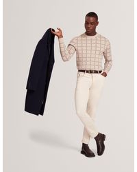 Ted Baker - Hysand -Branded Check Crew Neck Knitted Jumper - Lyst