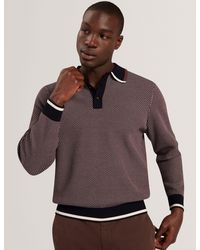 Ted Baker - Buckler Long Sleeve Waffle Stitch Polo Shirt - Lyst
