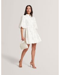 Ted Baker - Antya Burnout Floral Puff Sleeve Mini Shirt Dress - Lyst