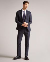 Ted Baker Slim Fit Check Suit Trouser - Blue