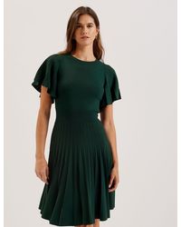 Ted Baker - Knitted Mini Dress With Angel Sleeves Pleated Skirt Short Sleeve A-Line Party Casual Dress - Lyst