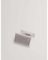 Ted Baker - Kristol Crystal Detail Brushed Metal Cufflinks - Lyst